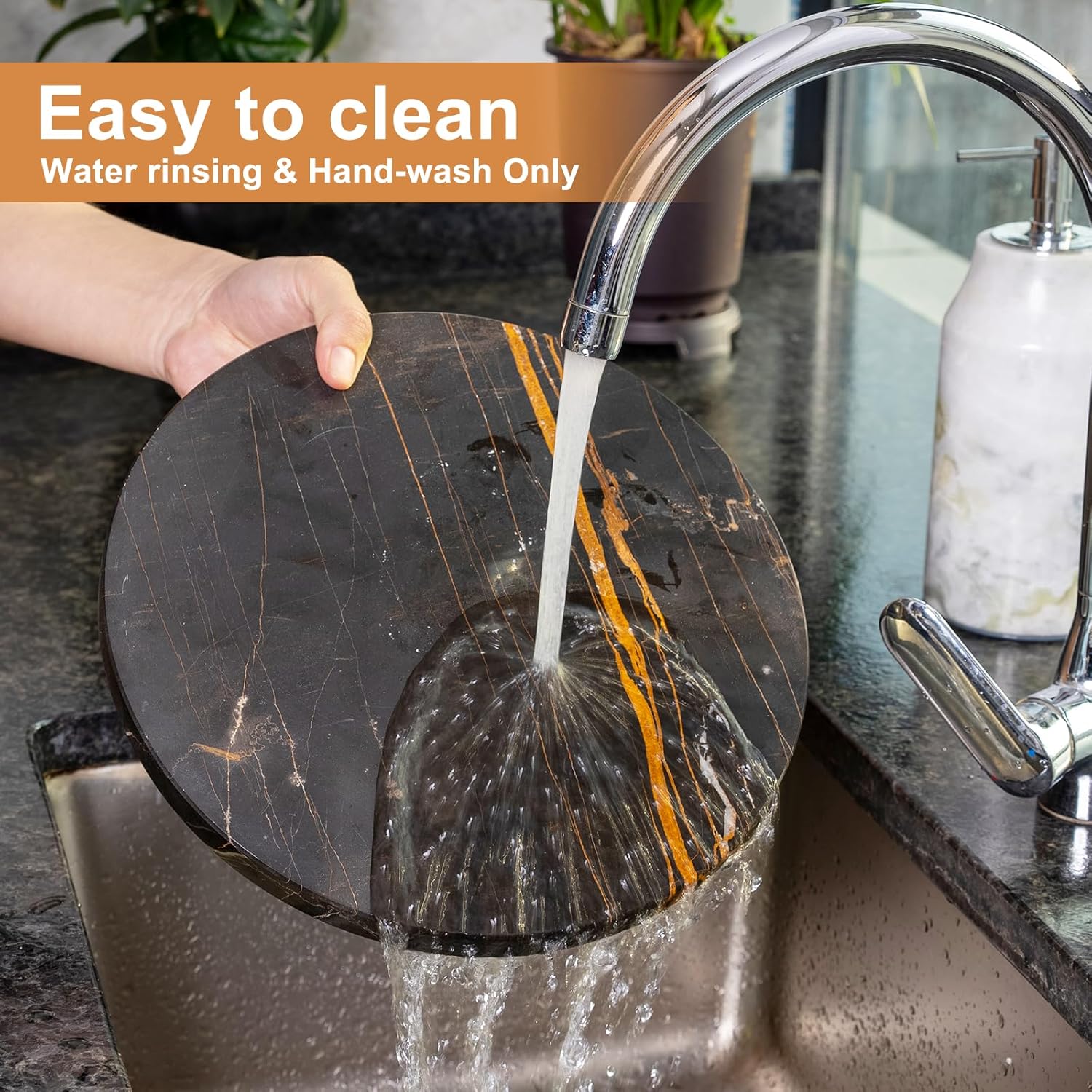 Koville Black Marble Cutting Board Pastry Serving Board, Large Marble Cheese Board for Baking, Charcuterie, Trivet - Non-Stick Heat Resistant Stone Cutting Boards Chopping Boards for Kitchen