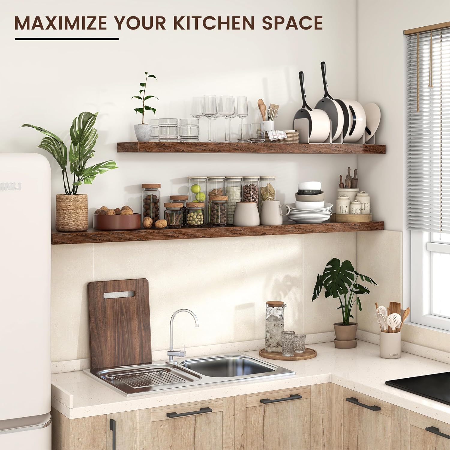 Floating Shelves for Wall, Large Wall Mounted Shelves with Invisible Brackets, Long Wood Floating Shelf for Living Room, Bedroom, Kitchen, (Brown, 72" W x 9" D x 1.5" H)