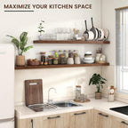 Floating Shelves for Wall, Large Wall Mounted Shelves with Invisible Brackets, Long Wood Floating Shelf for Living Room, Bedroom, Kitchen, (Brown, 55" W x 9" D x 1.5" H)