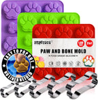 RUGVOMEM Set of 8 Silicone Dog Treat Molds, 3 Pieces 2 in 1 Dog Paw and Bone Shaped Molds & 5 Pieces Bone Cookie Cutter