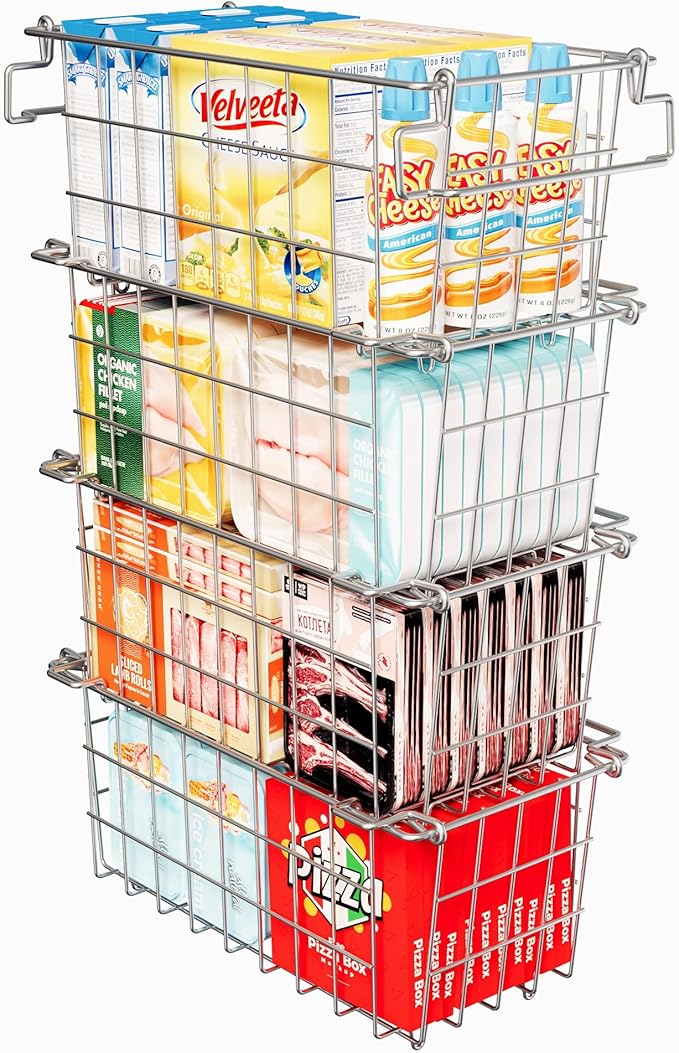 4Pack Stackable Chest Freezer Bins - Deep Freezer Organizer for 7 Cu.FT Frozen Food