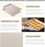 Baking Sheet Pan Set of 2, Cookie Sheets for Oven, Nonstick Half/Quarter/Jelly Roll Pans with Diamond Texture Pattern, 0.8mm Thick Heavy Duty Cookie Tray, Champagne Gold（17.5 * 11.8 * 1inch）