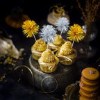 Ephlyn 30Pcs Foil Firework Cupcake Toppers Party Birthday Cake Toppers Supplies Sparkle Tinsel Cocktail Fruit Toothpick for Birthday Wedding Graduation Party Supplies Gold Silver