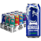 Gorilla Energy Drink, Variety Pack, 200mg Natural Caffeine, Real Fruit Juice Squeezed & Concentrated, L-Theanine, Taurine, Ginseng, Acetyl L-Carnitine, No Added Sugar and No Artificial Colors, 12 Pack