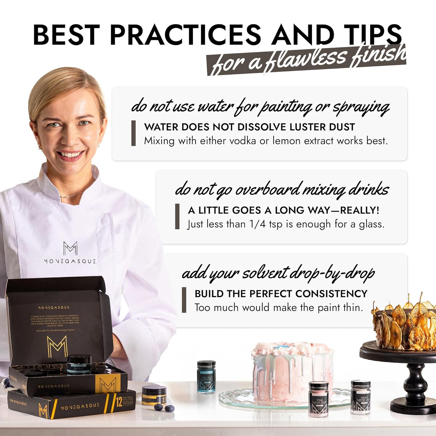 MONÉGASQUE Black Edible Glitter for Drinks 15g – Black Edible Glitter for Cakes & Cocktails – Halloween Sprinkles Luster Dust for Drinks, Cake, Cocktail, Cupcakes – Drink Shimmer – Spray Cakes Powder