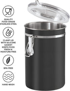 Oggi Stainless Steel Kitchen Canister 62 fl oz, Black - Airtight Clamp Lid, Clear See-Thru Top - Ideal for Kitchen Storage, Food Storage, Pantry Storage. Large Size 5" x 7.5".
