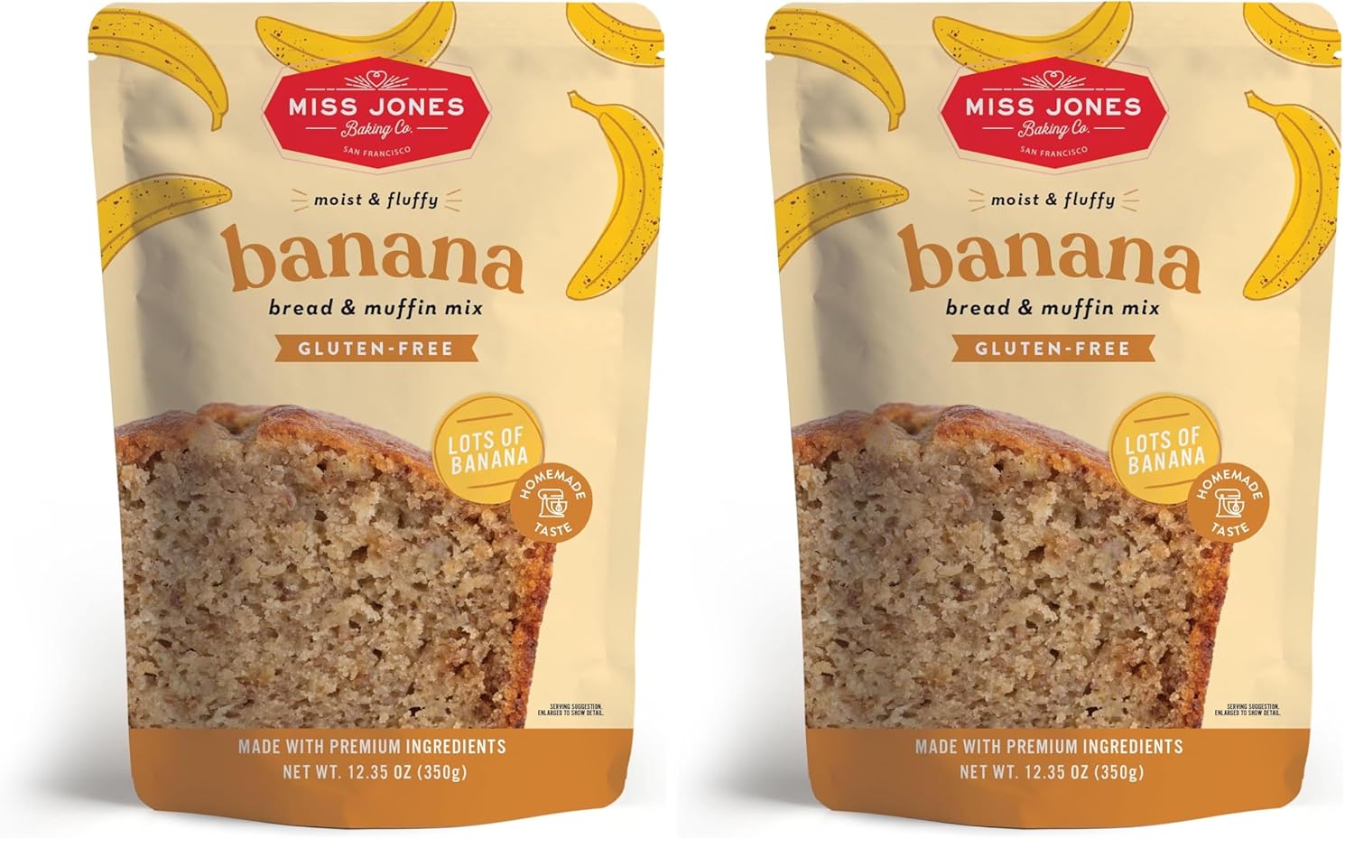 Miss Jones Baking Banana Bread & Muffin Mix - Whole Grains, 50% Lower Sugar, Real Banana, Naturally Sweetened Desserts & Treats (Pack of 2)