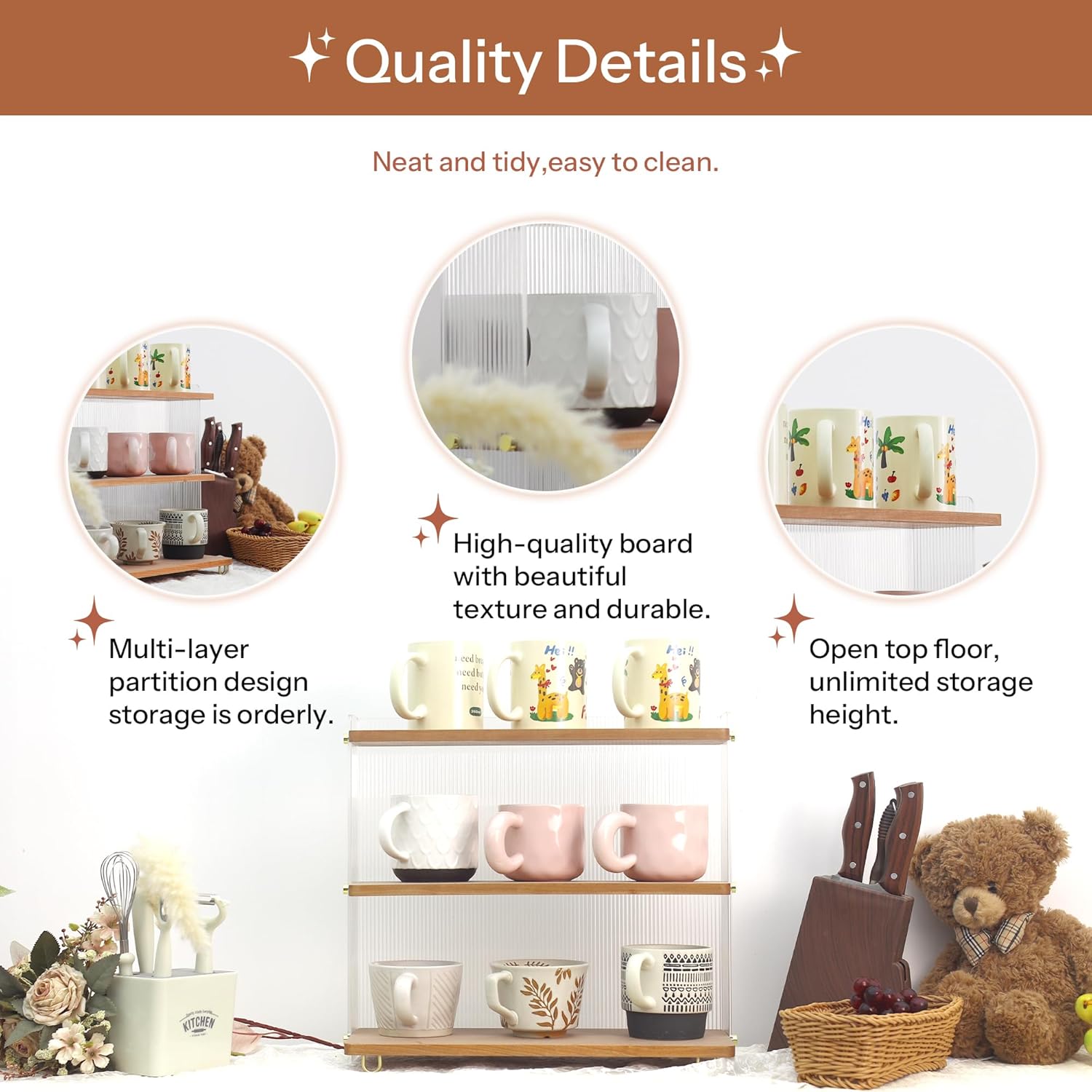 Coffee Mug Holder Wooden Cup Station Organizer 3 Tier Cup Holder for Coffee Bar Mug Display Rack for Countertop Mug Holder Shelf for Home Kitchen Walnut Wood