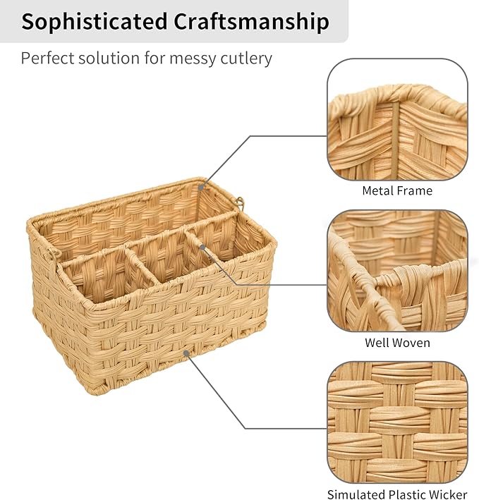 GRANNY SAYS Wicker Utensil Caddy, Utensils Holder Buffet Caddy, Spoon Cutlery Holder Utensils Organizer, Condiment Organizer Silverware Holder, Utensil Organizer for Countertop