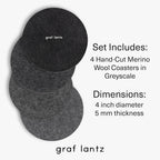 Graf Lantz - Bierfilzl Merino Wool Round Coasters Set of 4 - Greyscale (4" Circles) - Absorbs 30% of Weight - German Wool - Heat Resistant, Sustainable, & Reusable - Home Decor & Coffee Table Decor