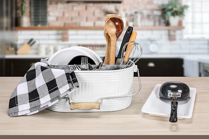 Alpha Living Home Silverware Organizer Kitchen Drawer Organizer Utensil Organizer Silverware Holder Cutlery Organizer Flatware Organizer Farmhouse Chic Design for Kitchen, Picnics & Parties (White)