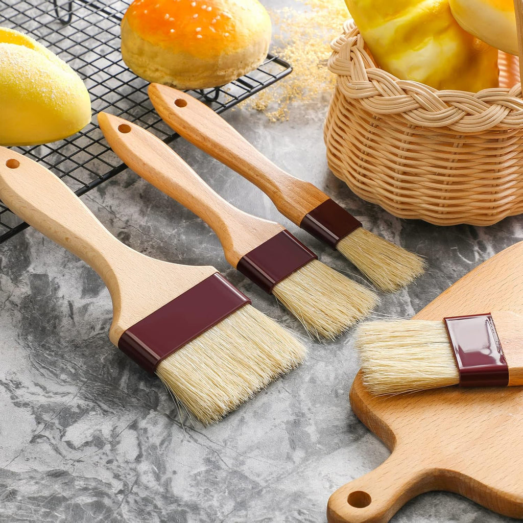 Boao 4 Pieces Natural Bristle Pastry Brush Beech Wooden Handle Basting and BBQ Brushes for Cooking, Butter, Oil, Egg, Marinade, Grilling, Baking, Kitchen Food(1 Inch, 1.5 Inch, 2 Inch, 3 Inch)