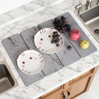 Large Stone Dish Drying Mat, Foldable Stone Drying Mat, 24" x 16" Diatomaceous Earth Drying Mat for Kitchen Counter, Super Absorbent Fast Dry Mat, Drying Board Diatomaceous for Kitchen, Marble Gray