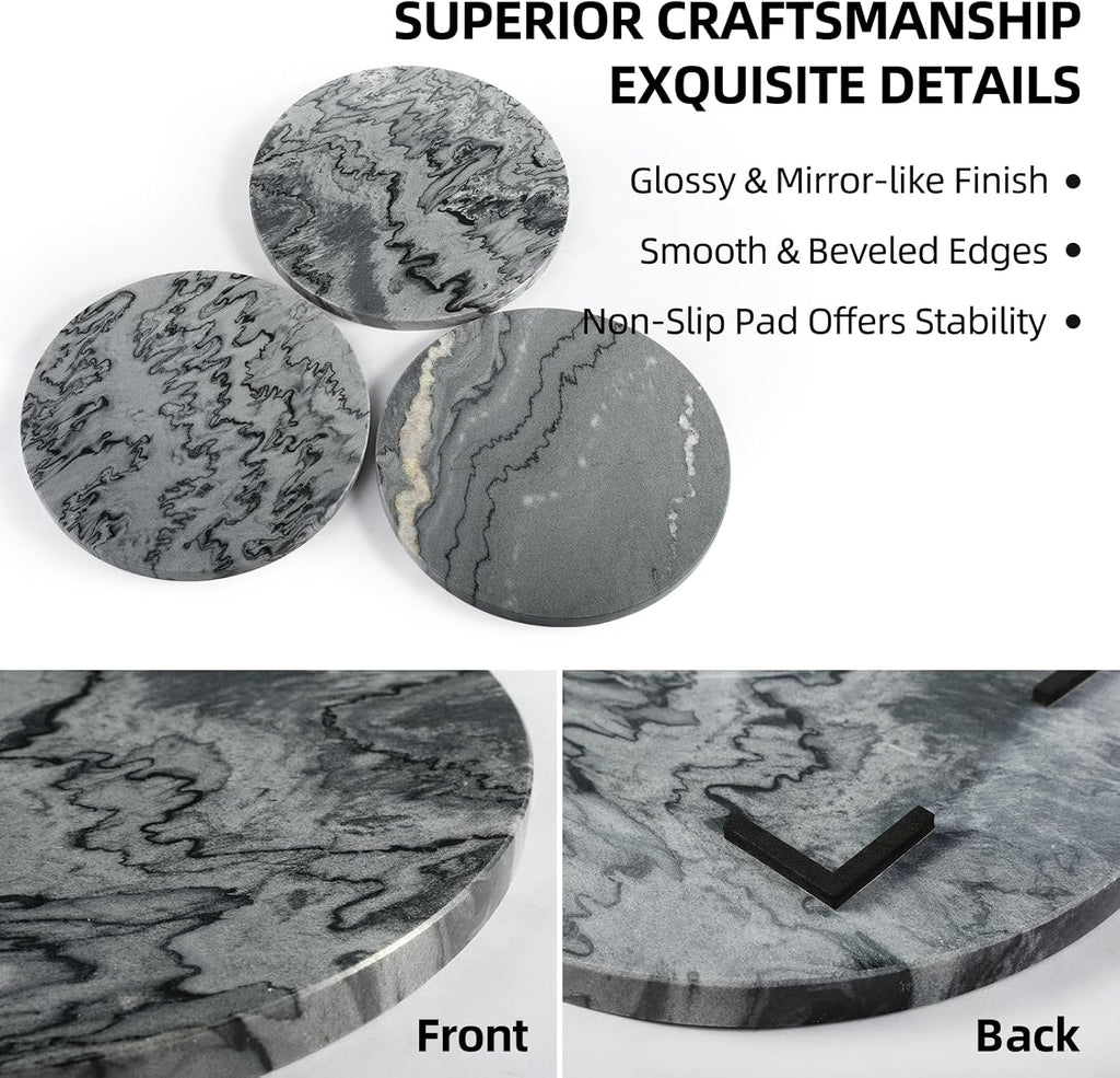 Koville African Natural Marble Cutting Board for Kitchen, 11inch Round Hand Crafted Marble Slab for Cheese, Charcuterie, Pastry Board - Wedding Gift, House Warming Gift(Monte Grigio)