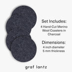 Graf Lantz - Bierfilzl Merino Wool Round Coasters Set of 4 - Charcoal (4" Circles) - Absorbs 30% of Weight - German Wool - Heat Resistant, Sustainable, & Reusable - Home Decor & Coffee Table Decor