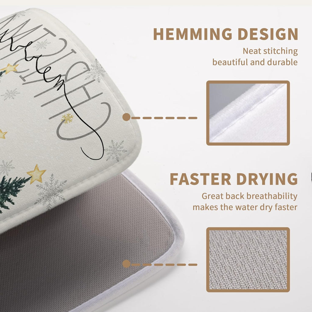 Merry Christma Trees Dish Drying Mat Winter Forest Large Kitchen Mats Dish Drying Pad Xmas Snow Absorbent Dish Dryer Mat for Kitchen Countertops Microfiber Drainer Pad Dish Drying Mats (18x24 in)