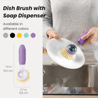 Vigar Rengo Soap Dispensing Dish Brush, Dish Brush with Soap Dispenser for Pot Scrubber, Dishes, Sink Cleaner, and Kitchen Essentials, Purple