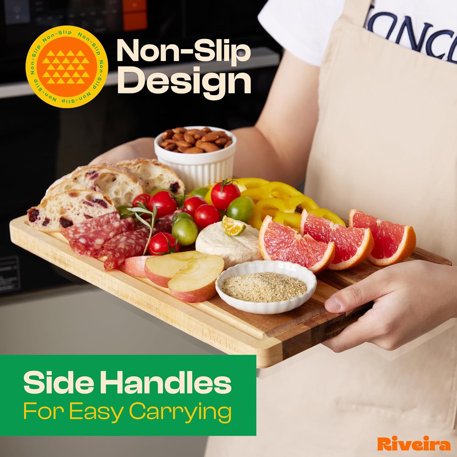 Riveira Acacia Wood Cutting Board – Gourmet Acacia Grandeur: 24 x 18 Wooden Cutting Board – Natural Wooden Cutting Boards For Kitchen Decorative – Innovative Juice Grooves Acacia Wooden Chopping Board