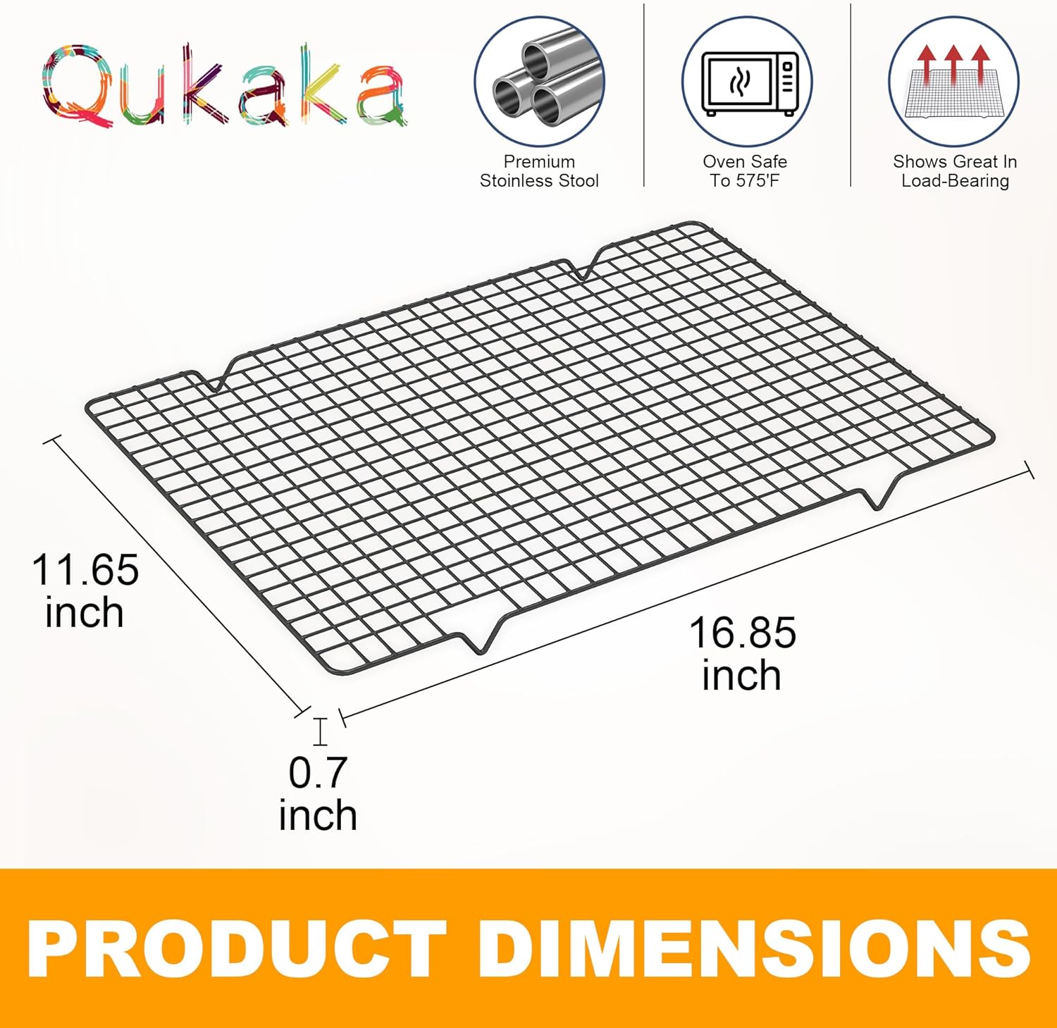 2PCS Cooling Racks for Cooking and Baking -11.65''x16.85''Heavy Duty Stainless Steel Wire Rack for Baking, Grilling, Roasting - Oven & Dishwasher Safe - Fits Half Sheet Pan（Black）