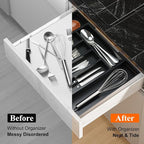 Black Bamboo Kitchen Silverware Organizer Tray Expandable Large Utensil Holder Drawer Divider Organizers Storage Adjustable Cutlery Utensil Tray Spoon Holder Wooden Flatware Organizer for Drawer