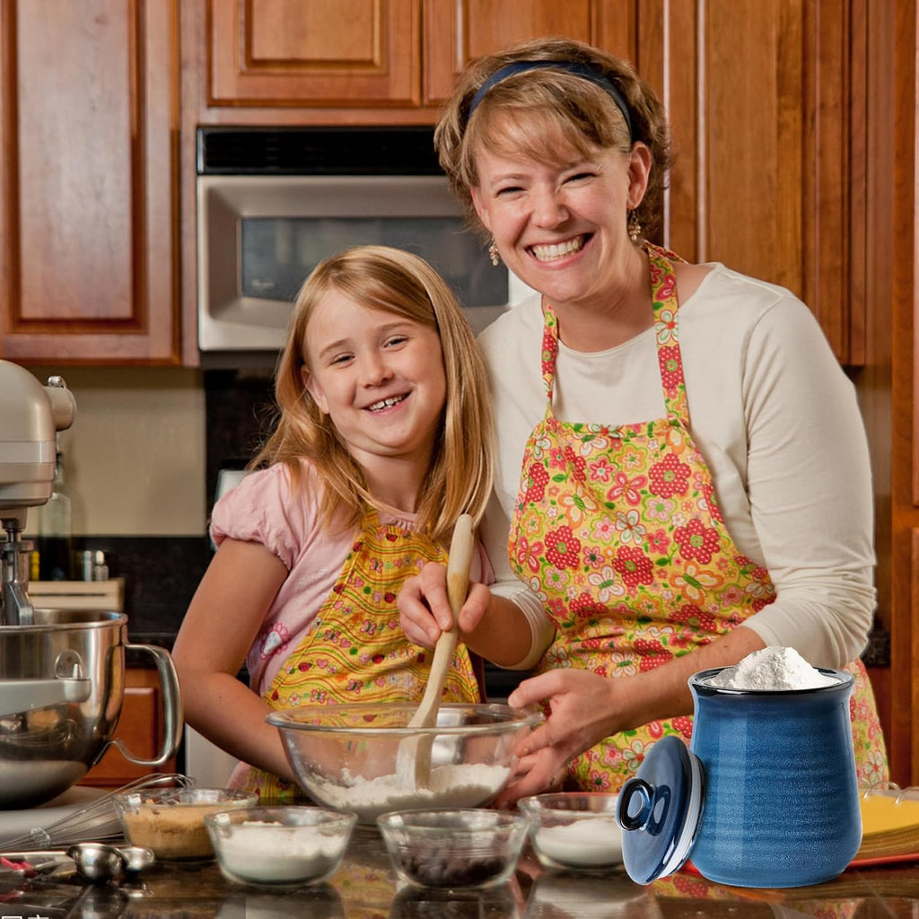 Hasense Ceramic Coffee Container with Airtight Lid, Candy Canister for Countertop, 80 FL OZ Large Food Storage Jar for Sugar,Tea,Flour,Spice,Salt,Cookies,Candy,Treat,Snack,Treats (Blue)