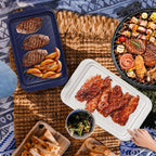 TP Grilling Prep and Serve Trays, 17" BBQ Tray for Meat Marinating and Food Plating, Melamine Serving Platters Set of 2 Grilling Accessories, Blue and White