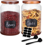 SAIOOL 2-Pack Striped Borosilicate Glass Airtight Canisters - Big mouth Large Capacity, Acacia Wood Lid, Food Storage Jars for Flour, Pasta, Pantry Organization (1 Gallon （2 Striped pack）)