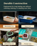 Caraway 25pc Glass Food Storage Set - Glass Storage Containers for Food - Non-Toxic Ceramic-Coated Glass - Air Release Technology - Compact & Stackable Design - Gray