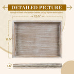 MAONAME Wood Serving Tray, Farmhouse Wooden Tray for Coffee Table, Rustic Rectangle Trays with Beads, Washed White Decorative Trays for Living Room, Kitchen, 15.7" X 11.8" X 1.57"