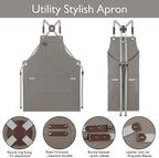 5 Pack Kitchen Apron, Work Apron, Canvas, Multiple Pockets, Gardening, Painting, BBQ, Artist, Carpenter, Sizes M to XXL, Dark Gray