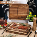 Uiifan 10 Pcs Steak Plates with Juice Channel Wooden Steak Board Set Acacia Cutting Serving Board for Home Serving Eating Meat Dishes Snack Dessert, 13 x 11 x 0.6 Inch