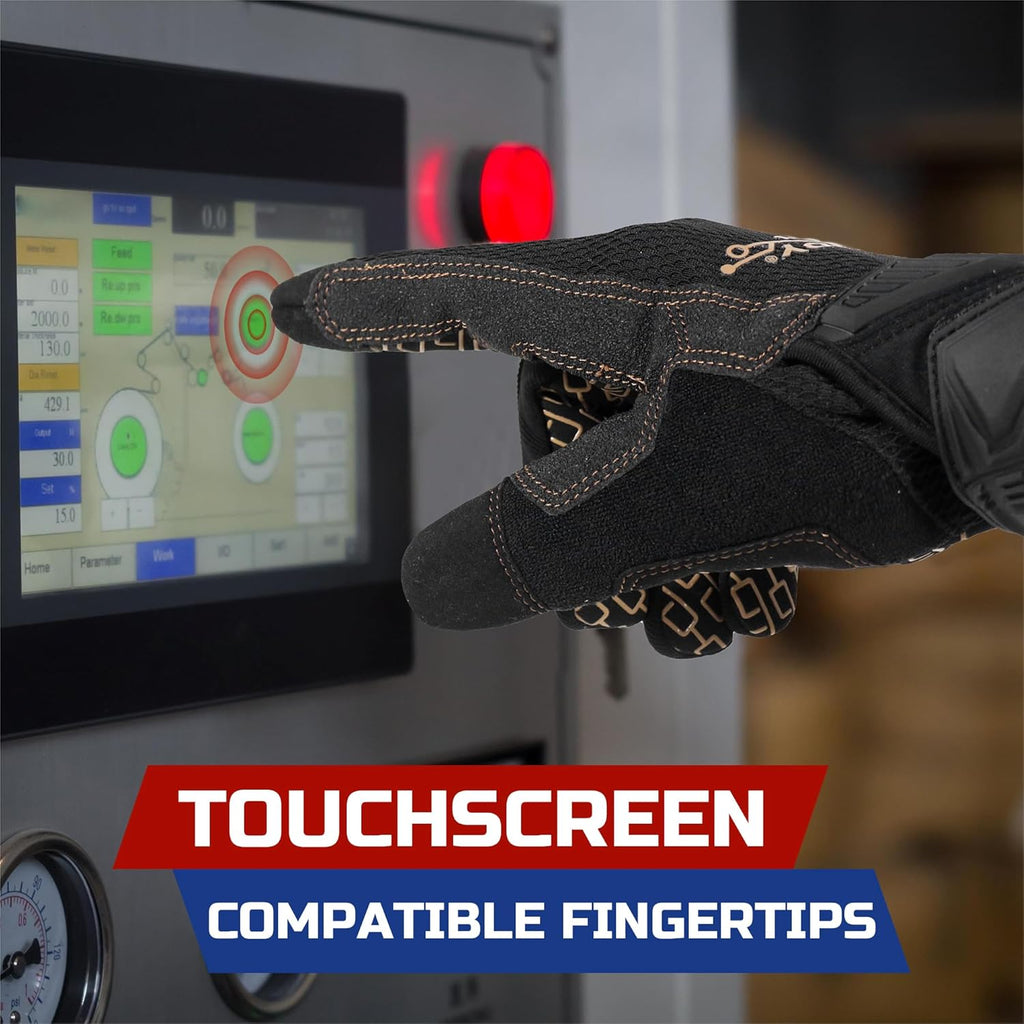 HANDLANDY Mens Work Gloves Touch screen, Utility Mechanic Gloves, Flexible Breathable Fit- Padded Knuckles & Palm