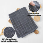 Homaxy 100% Cotton Terry Kitchen Towels(Dark Grey, 20 x 28 inches), Checkered Designed, Soft and Super Absorbent Dish Towels, Large 4 Pack