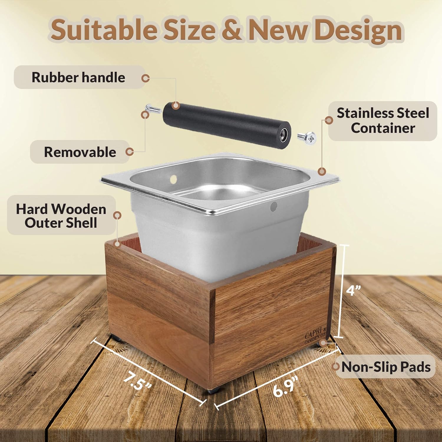 Knock Box | Large Capacity Espresso Knock Box | Non-Slip Base Knock Box Espresso | Coffee Knock Box | Shock Absorbant Espresso Knock Box and tamp station | Knock box for espresso coffee grounds