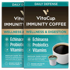 VitaCup Immunity Coffee Pods, Wellness Boost with Antioxidants, Echinacea, Probiotics, Vitamin C & D3, Medium Dark Roast, Recyclable Single Serve Pod Compatible with Keurig K-Cup Brewers,32 Ct