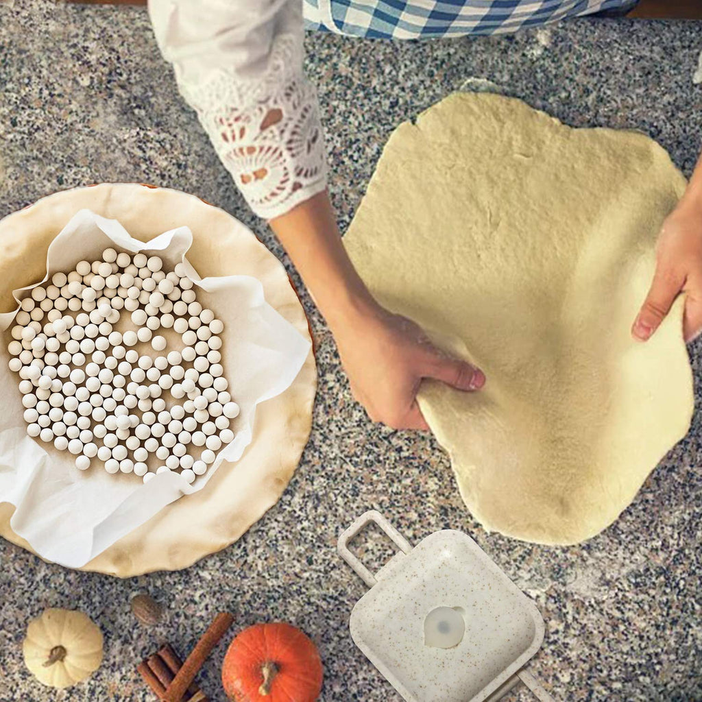 PLANTIONAL Ceramic Pie Weights, 1.32Lb Reusable 10mm Baking Beads with Wheat Straw Container, Natural Ceramic Stoneware Baking Beans for Pie Crust Pastry (Pink)