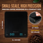All-New 2025 Mini Coffee Scale w/Timer - 0.1g Precision Espresso Pour-Over Scale | 0.3-3kg Capacity - Rechargeable 400mAh Battery Lasts 45 Days/244 Cups Per Charge - Auto/Manual/Countdown Timer Modes