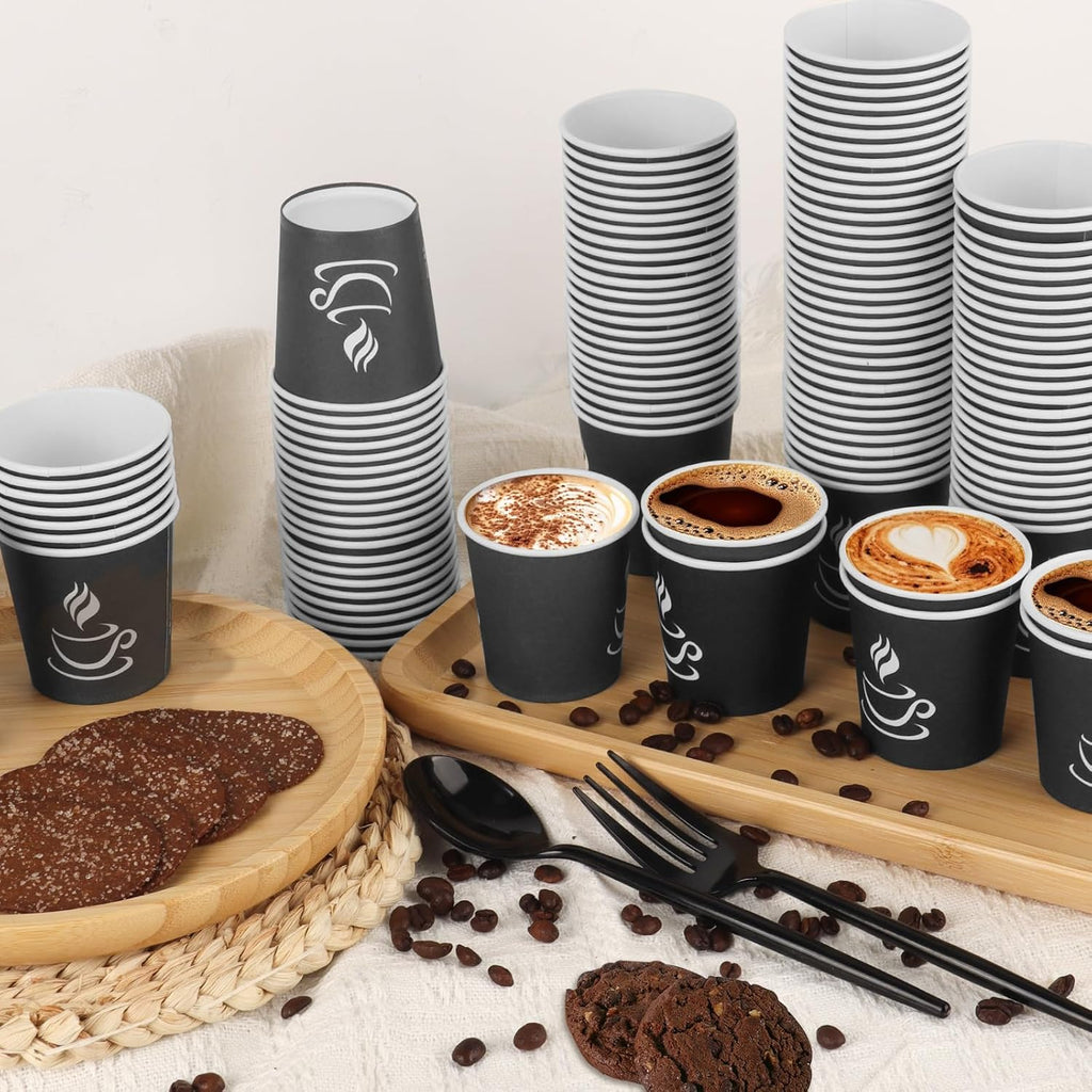 4 oz Paper Coffee Cups - 500 Pack Paper Espresso Cups, Disposable Coffee Cup, Small Paper Cup for Hot or Cold Beverage, Espresso, Capucino for Party, Picnic, Home, Office and Business (Black)