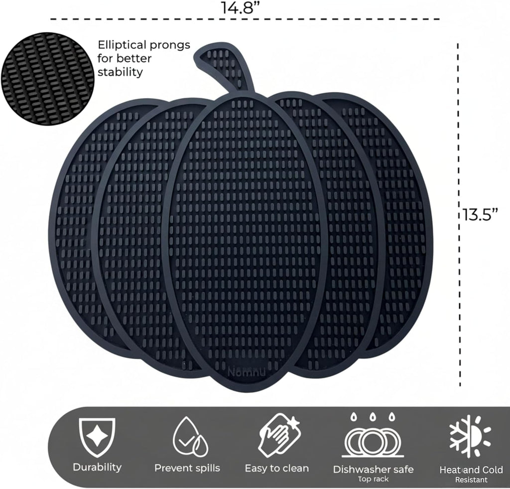 Nomnu Pumpkin Coffee Mat for Countertop - Goth Kitchen Decor - Gothic Coffee Bar Accessories 14.8x13.5 Inch Bar Mat - Spooky Halloween Gifts Non Slip Spill Mat, Black (PCBMB)