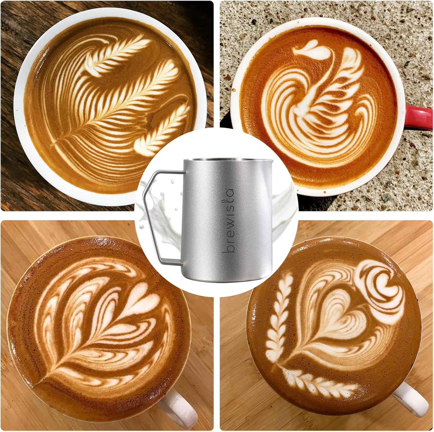 Brewista Precision Milk Frothing Pitcher, Steaming Jug, Coffee, Espresso Machine Accessories for Barista, Latte Art, Cappuccino, Stainless Steel Cup, 24 oz/720 ml, Silver