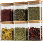 37oz Rectangle Airtight Glass Storage Containers with Bamboo Lids (Set of 6), Square Food Storage Jar, Pantry Organizers for Cereal, Nuts, Snacks and Coffee beans (‎with Black Lable)