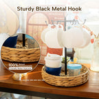 GENMOUS Farmhouse Coffee Mug Holder Stand with Woven Basket for Countertop, 2 Tier Handle Coffee Cup Tree Holder, CoffeeMugs Rack for 6 Mug Hooks with Cup Pods & Saucer Basket Storage for Bar Counter