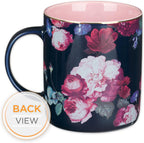 Christian Art Gifts Large Ceramic Inspirational Scripture Coffee & Tea Mug for Women: Be Still & Know Encouraging Gold Bible Verse, Lead/Cadmium Free Cute Drinkware, Dark Navy Blue/Pink Floral, 14 oz.
