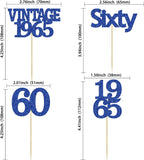 Gyufise 24Pcs Vintage 1965 Cupcake Toppers Cheers to 60 Fabulous Sixty Cupcake Picks Decorations for 60th Birthday Wedding Anniversary Party Cake Decorations Supplies Deep Blue
