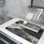Giwawa Marble Dish Drying Mat for Kitchen Counter 18x24 inch Black Grey Gold Marbling Print Decorative Absorbent Dish Drying Pad Elegant Luxury Granite Stone Microfiber Large Drainer Rack