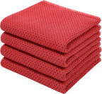 Homaxy 100% Cotton Waffle Weave Kitchen Dish Towels, Ultra Soft Absorbent Quick Drying Cleaning Towel, 13 x 28 Inches, 4-Pack, Brick Red