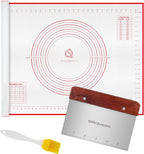 Silicone Pastry Baking Mat with Measurements Extra a Brush and a Dough Scraper - 31.5” x 23.6” Heat Resistant, BPA Free, Non-Stick Non-Slip Pastry Mat for Rolling Dough - Easy to Clean, Red