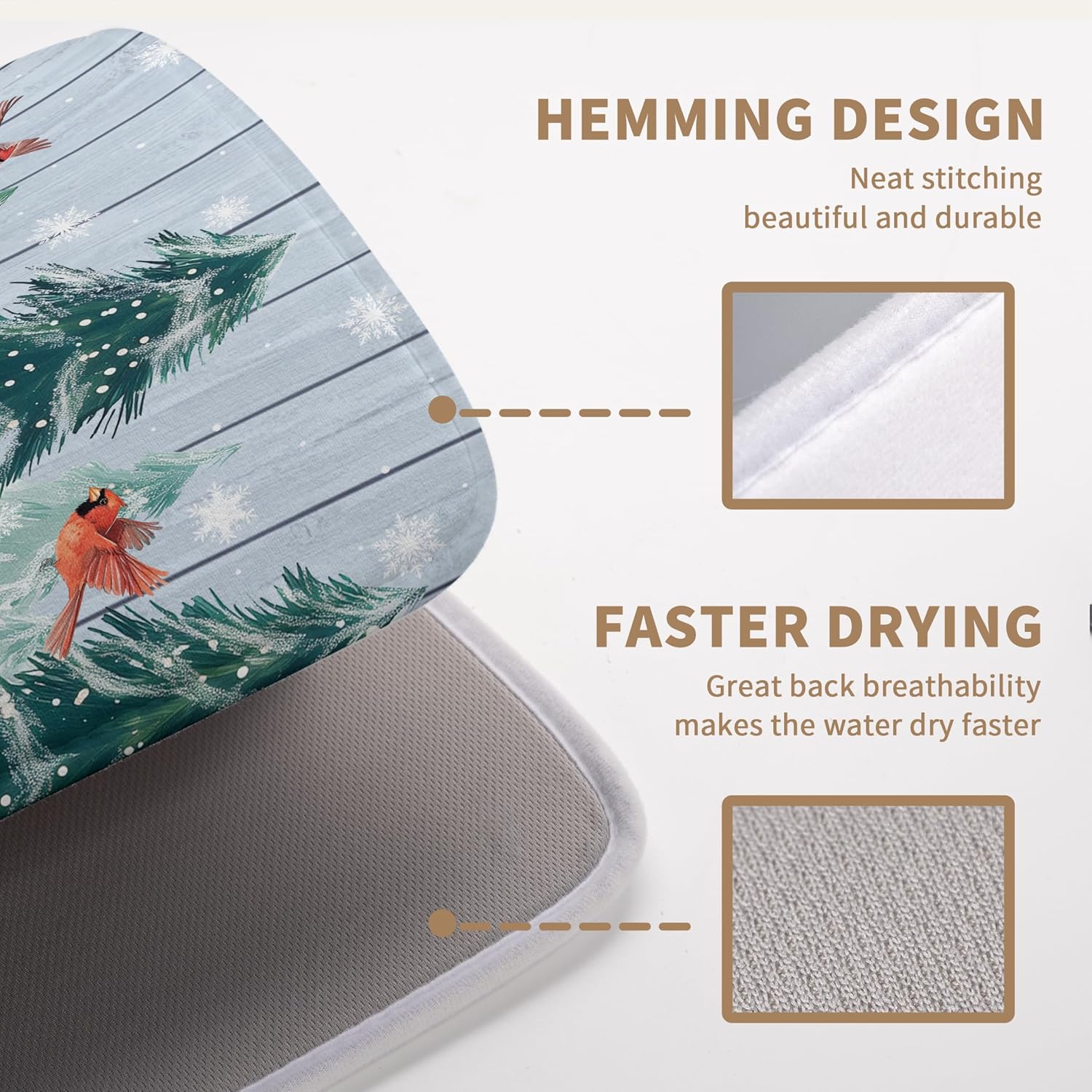 Winter Gnome Dish Drying Mat Christmas Tree Snowman Large Kitchen Mats Dish Drying Pad Bird Absorbent Dish Dryer Mat for Kitchen Countertops Microfiber Drainer Pad Dish Drying Mats (18x24 in)