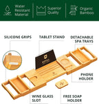 Non-Foldable Bathtub Tray Caddy for Tub, Bamboo Bath Shelf, Premium Wood Bath Table, Expandable Bathtub & Bathroom Accessories, New Home Gifts for Mom, Housewarming, Anniversary