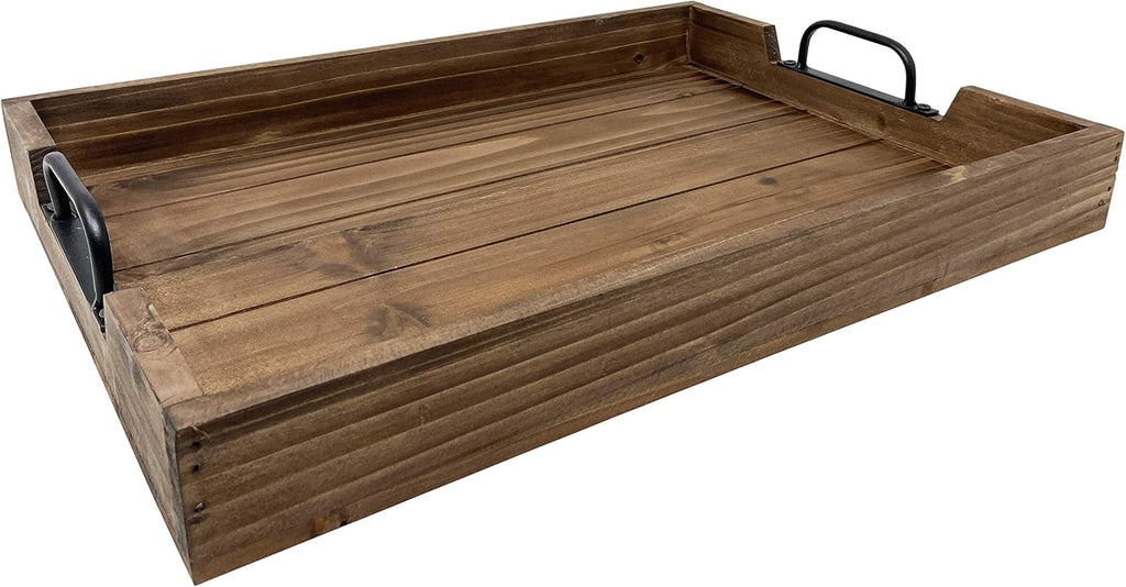 3 Piece Decorative Nested Vintage Wood Serving Tray Set for Coffee Table or Ottoman – Rustic Wooden Breakfast Trays for Kitchen, Dining Room, or Living Room – Farmhouse Platter w/Handles – Brown